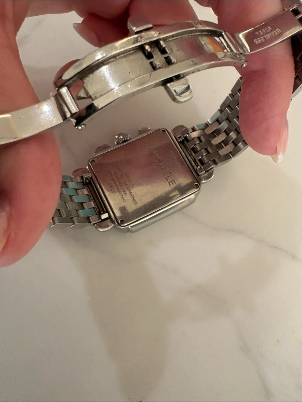 Michele Silver Stainless Steel Diamond-Accent Chronograph Watch